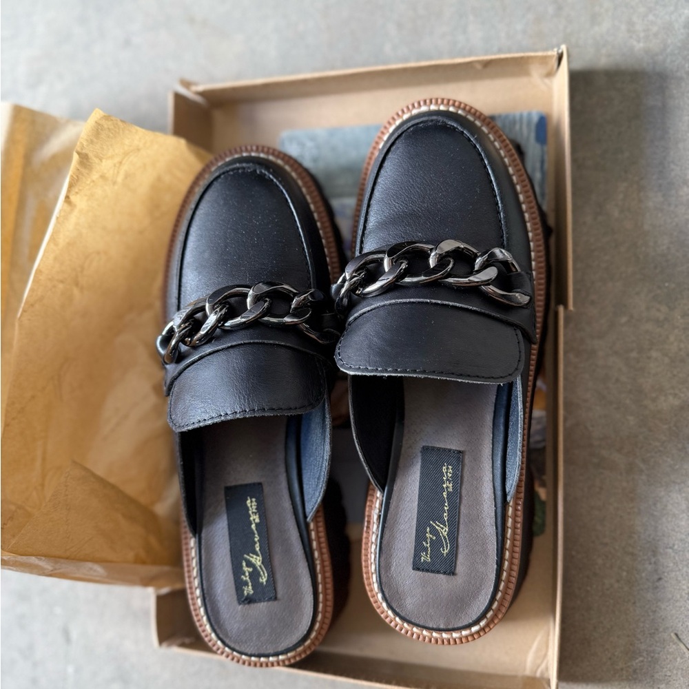 Black Loafer Slides with Chain Detail